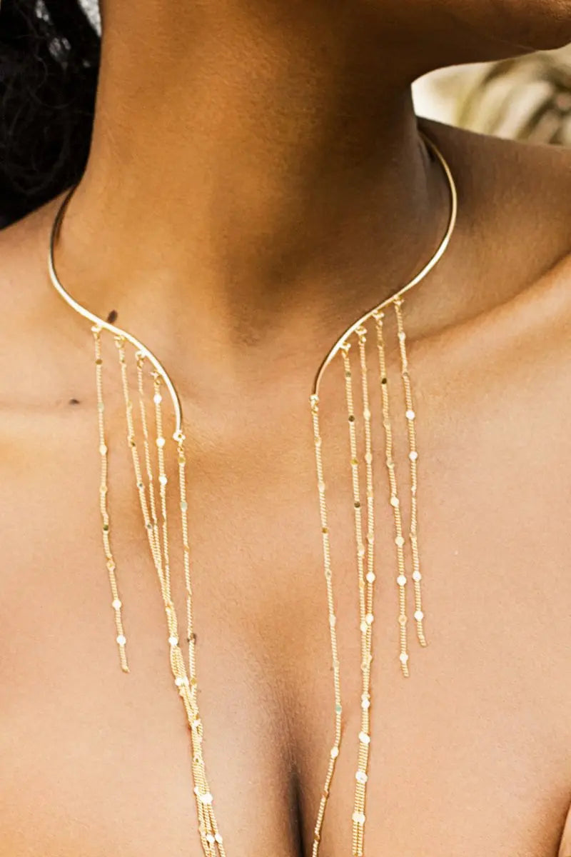 KATCH ME Gold Glitter Tassels Open Necklace Accessories 