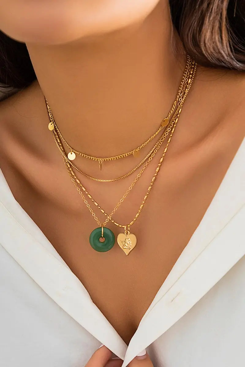KATCH ME Gold Heart-shaped Jade Pendent Stacking Necklace Accessories 