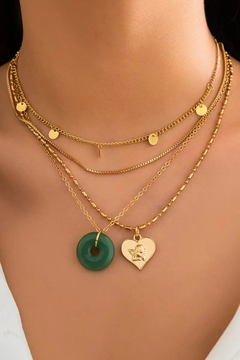 KATCH ME Gold Heart-shaped Jade Pendent Stacking Necklace Accessories 