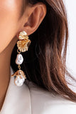 KATCH ME Gold Leave Shape Faux Pearl Earrings Accessories 