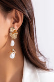 KATCH ME Gold Leave Shape Faux Pearl Earrings Accessories 