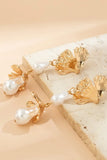 KATCH ME Gold Leave Shape Faux Pearl Earrings Accessories 