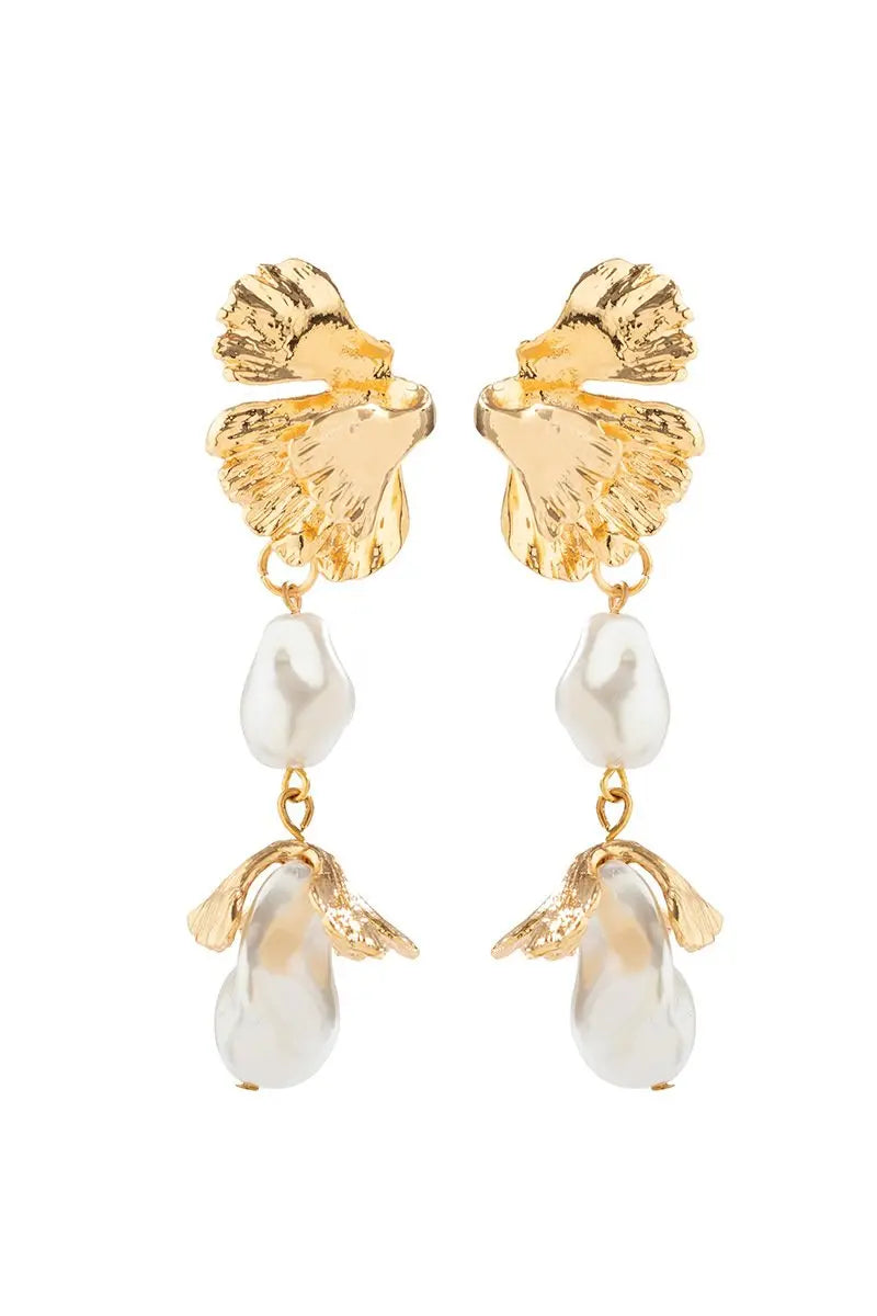 KATCH ME Gold Leave Shape Faux Pearl Earrings Accessories 