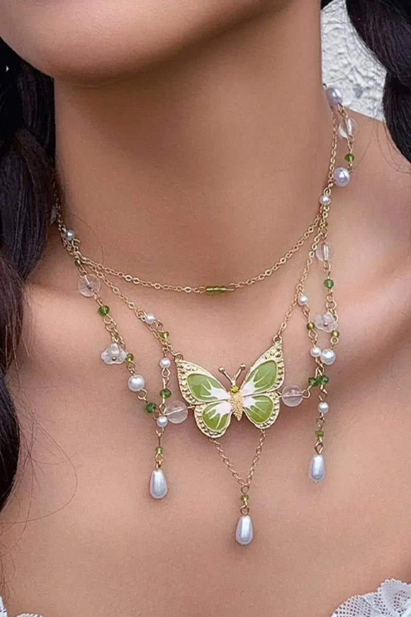 KATCH ME Gold Luxury Pearl Butterfly Pendent Necklace Accessories 