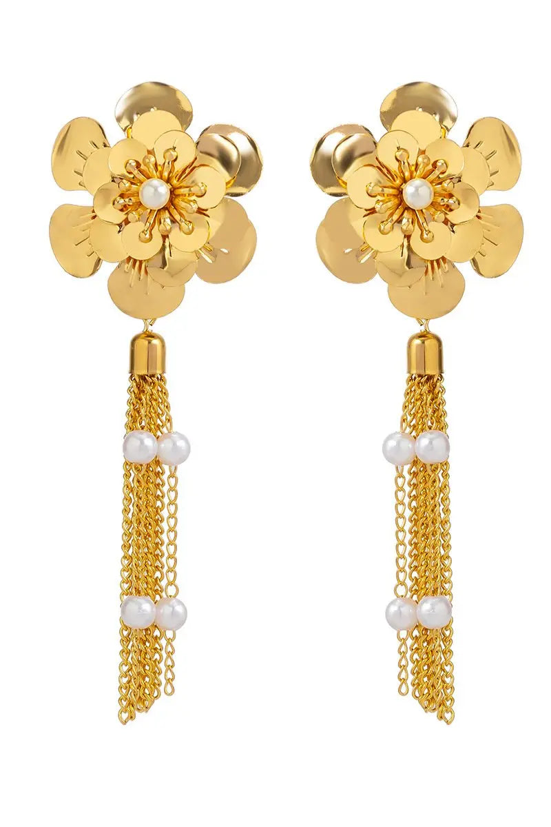 KATCH ME Gold Luxury Tassel Floral Earrings Accessories 