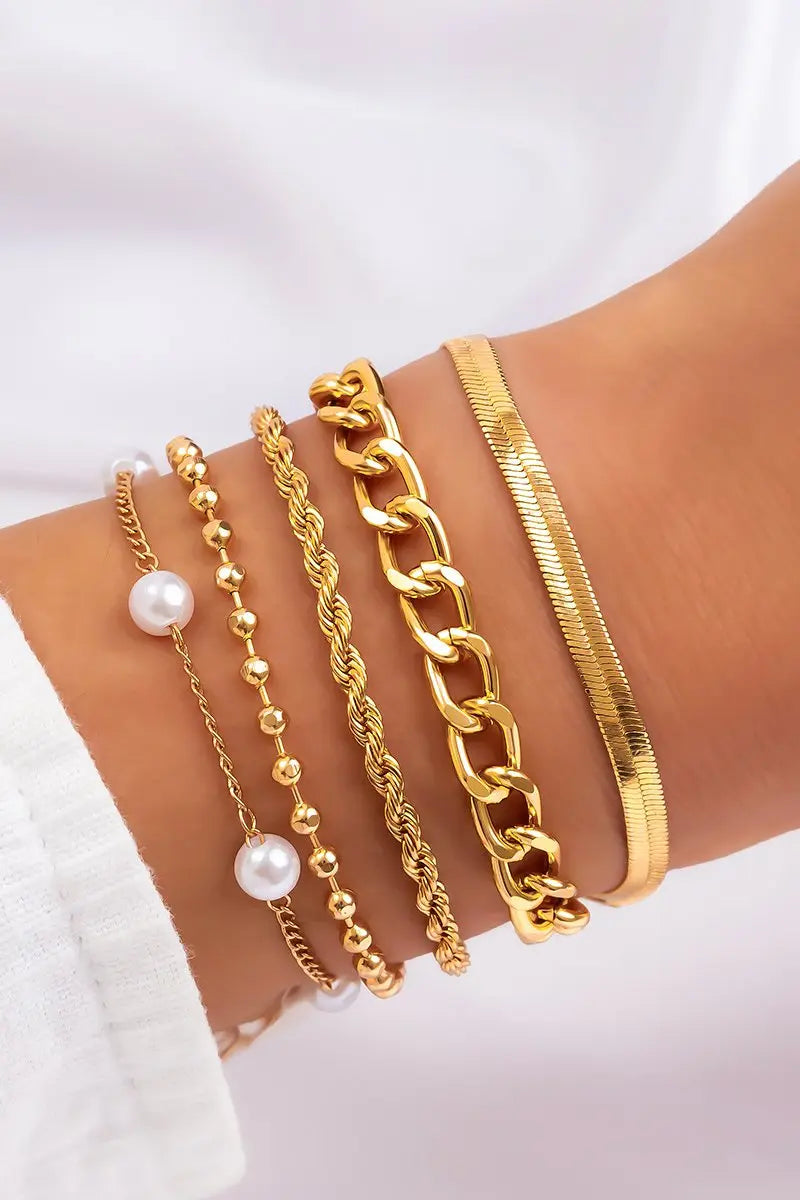 KATCH ME Gold Multilayer Faux Pearl & Beads Bracelet Accessories 