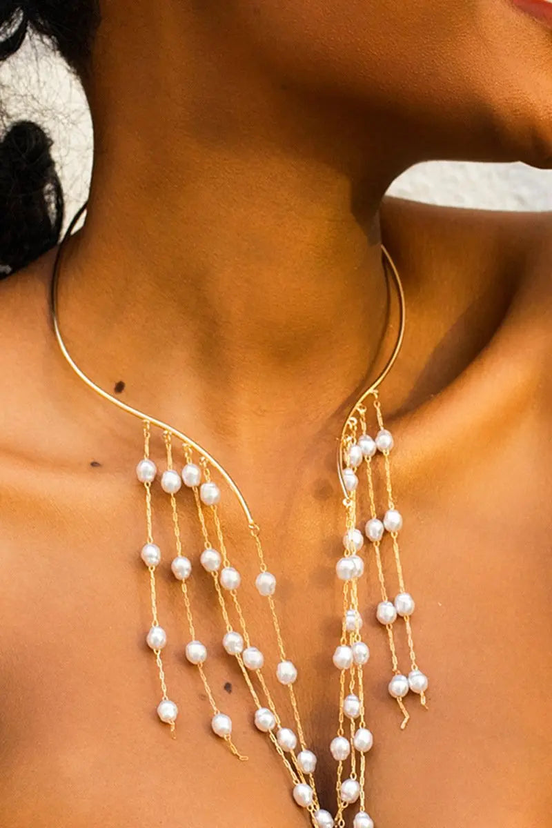 KATCH ME Gold Pearl Tassels Open Necklace Accessories 