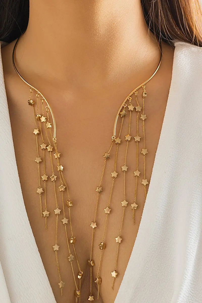 KATCH ME Gold Stars Tassels Open Necklace Accessories 