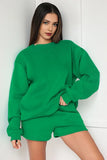 KATCH ME Grass Green Cotton Casual Sweatshirt & Drawstring Shorts Co-ord Co-ord 