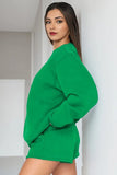 KATCH ME Grass Green Cotton Casual Sweatshirt & Drawstring Shorts Co-ord Co-ord 