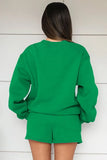 KATCH ME Grass Green Cotton Casual Sweatshirt & Drawstring Shorts Co-ord Co-ord 