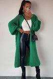KATCH ME Green Casual Knit Puff Sleeve Loose Cardigan Coat
