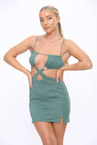 KATCH ME Green Cutout Sleeveless Cross Ring Bodycon Dress Dress 16.99