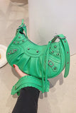 KATCH ME Green PU Cago City Rivet Buckle Adjustable Ruched Shoulder Bag