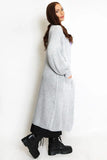 KATCH ME Grey Casual Knit Puff Sleeve Loose Cardigan Coat