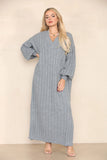 KATCH ME Grey Casual V Neck Knit Long Sleeve Slit Loose Sweater Dress Dress