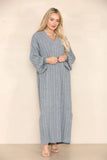 KATCH ME Grey Casual V Neck Knit Long Sleeve Slit Loose Sweater Dress Dress