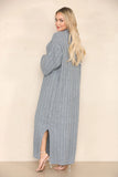 KATCH ME Grey Casual V Neck Knit Long Sleeve Slit Loose Sweater Dress Dress