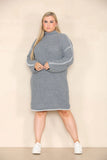 Grey Chic Knit Turtle Neck Stitches Sweater Dress