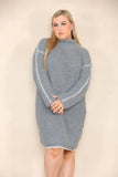 KATCH ME Grey Chic Knit Turtle Neck Stitches Sweater Dress Dress