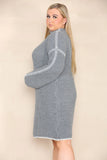 KATCH ME Grey Chic Knit Turtle Neck Stitches Sweater Dress Dress