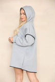 KATCH ME Grey Commuter Versatile Long Sleeve Drawstring Wavy Edge Loose Hoodie Top