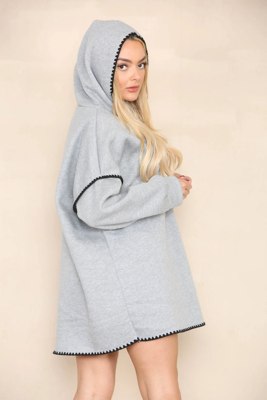 Casual Long Sleeve Drawstring Contrast Trim Loose Hoodie