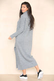 KATCH ME Grey Knit Stylish Versatile Roll Neck Textured Split Long Sleeve Maxi Dress Dress