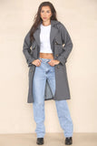 KATCH ME Grey Notch Lapel Double Breasted Belt Decor Trench Coat Coat 