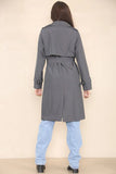 KATCH ME Grey Notch Lapel Double Breasted Belt Decor Trench Coat Coat 