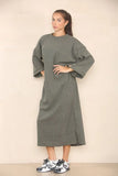 KATCH ME Grey Round Neck Drop Shoulder Loose Dress Dress