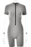 KATCH ME Grey Short Sleeve Zipper Fishbone Playsuit Playsuit 