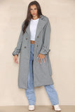 KATCH ME Grey Stylish Notch Lapel Button Decor Waist Tie Thermal Coat Coat 