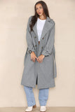 KATCH ME Grey Stylish Notch Lapel Button Decor Waist Tie Thermal Coat Coat 