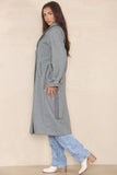 KATCH ME Grey Stylish Notch Lapel Button Decor Waist Tie Thermal Coat Coat 