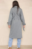 KATCH ME Grey Stylish Notch Lapel Button Decor Waist Tie Thermal Coat Coat 