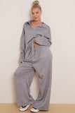KATCH ME Grey V Neck Long Sleeve Top & Wide Leg Pants Co-ord Co-ord 