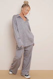KATCH ME Grey V Neck Long Sleeve Top & Wide Leg Pants Co-ord Co-ord 