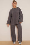KATCH ME Grey Winter Casual Rib Scoop Neck Long Sleeve Top & Loose Pants Co-ord Co-ord