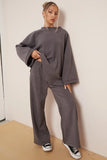 KATCH ME Grey Winter Casual Rib Scoop Neck Long Sleeve Top & Loose Pants Co-ord Co-ord