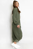 KATCH ME Khaki Casual Knit Puff Sleeve Loose Cardigan Coat