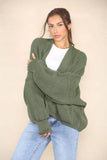 KATCH ME Khaki Casual Knit Puff Sleeve Sweater Cardigan Coat 