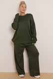 Khaki Casual Long Sleeve Top & Wide Leg Pants Co-ord