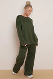 KATCH ME Khaki Casual Long Sleeve Top & Wide Leg Pants Co-ord Co-ord 