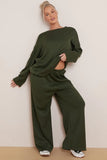 KATCH ME Khaki Casual Long Sleeve Top & Wide Leg Pants Co-ord Co-ord 