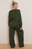 KATCH ME Khaki Casual Long Sleeve Top & Wide Leg Pants Co-ord Co-ord 
