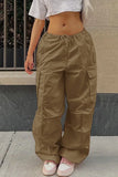 KATCH ME Khaki High Waist Oversized Pocket Cargo Pants Pants 
