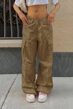 KATCH ME Khaki High Waist Oversized Pocket Cargo Pants Pants 