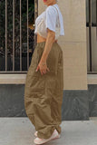 KATCH ME Khaki High Waist Oversized Pocket Cargo Pants Pants 