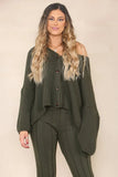KATCH ME Khaki Knit Drop Shoulder Cardigan & Wide Leg Pants Co-ord Co-ord 